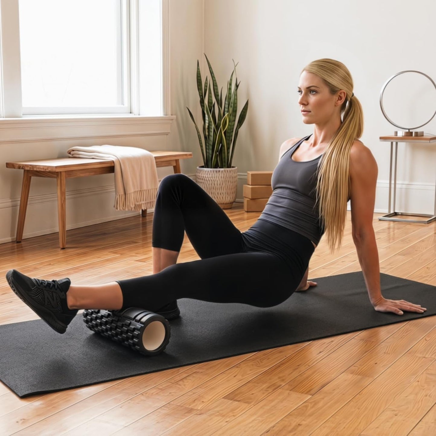 Rodillo de Espuma de Alta Densidad,Foam Roller de Alta Densidad,Rodillo para Masaje y Relajación Muscular,Foam Roller para Corporal Ideal para Estiramientos y Ejercicios de Núcleo (Negro)