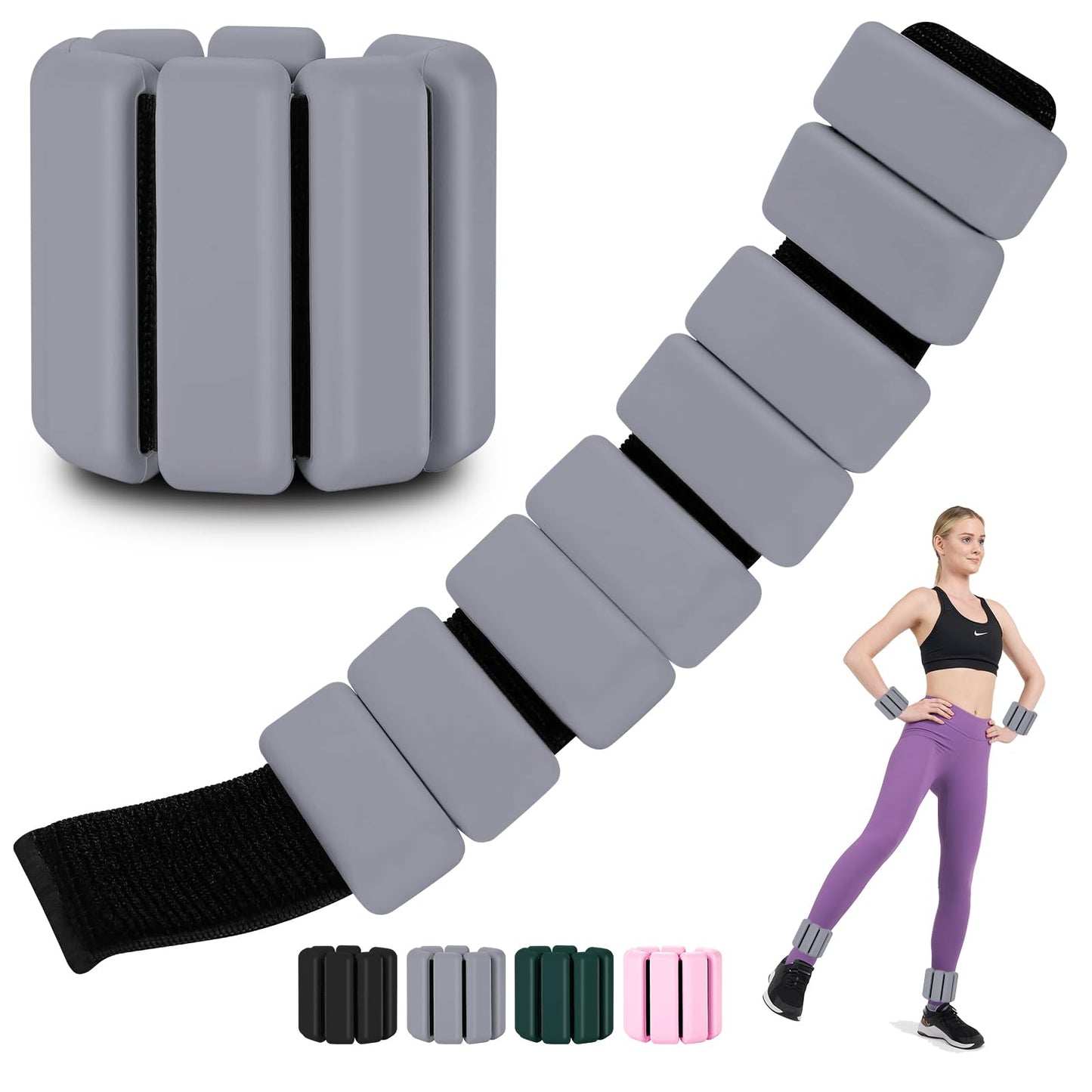 Polainas para Tobillos y Muñecas, 2pcs Pesas Tobillo de 0.5 Libra Ajustables, Munequeras con Peso de Silicona para Ejercicio, Footing, Yoga, Pilates, Bailando y Entrenamiento de Fuerza