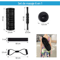Kit de Recuperación Muscular 6 en 1 - Rodillo, Masajeador y Bandas