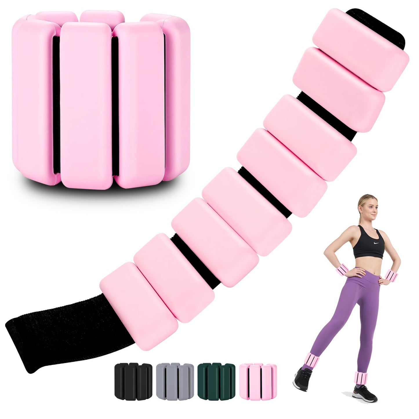 Polainas para Tobillos y Muñecas, 2pcs Pesas Tobillo de 0.5 Libra Ajustables, Munequeras con Peso de Silicona para Ejercicio, Footing, Yoga, Pilates, Bailando y Entrenamiento de Fuerza