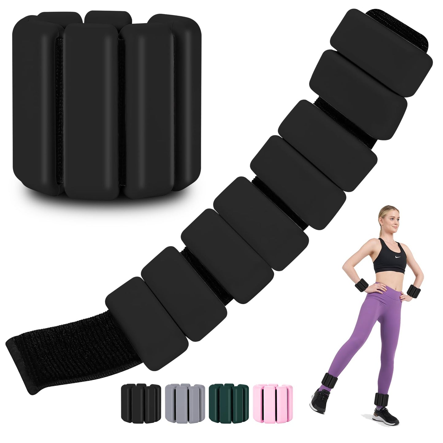 Polainas para Tobillos y Muñecas, 2pcs Pesas Tobillo de 0.5 Libra Ajustables, Munequeras con Peso de Silicona para Ejercicio, Footing, Yoga, Pilates, Bailando y Entrenamiento de Fuerza