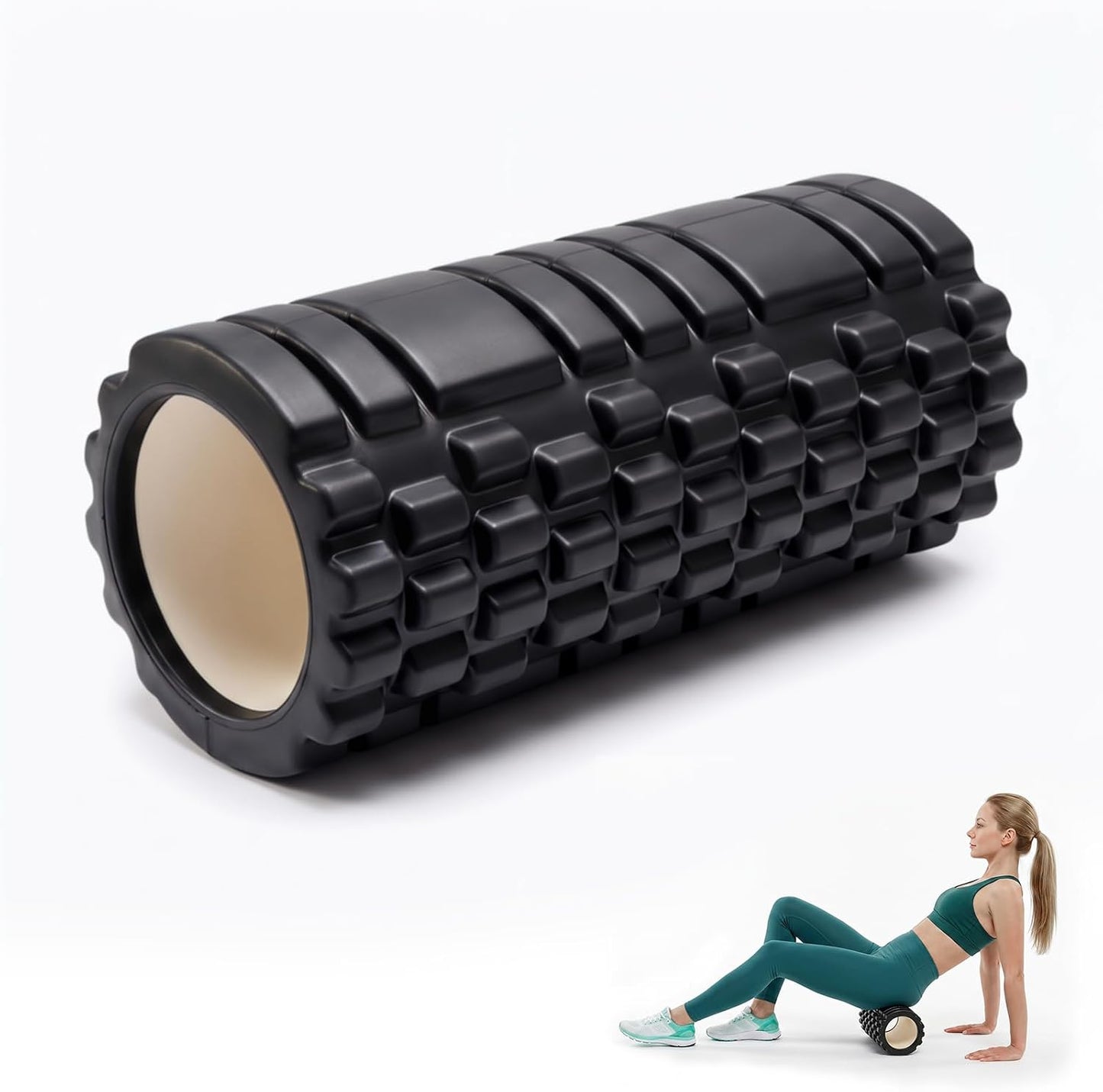 Rodillo de Espuma de Alta Densidad,Foam Roller de Alta Densidad,Rodillo para Masaje y Relajación Muscular,Foam Roller para Corporal Ideal para Estiramientos y Ejercicios de Núcleo (Negro)