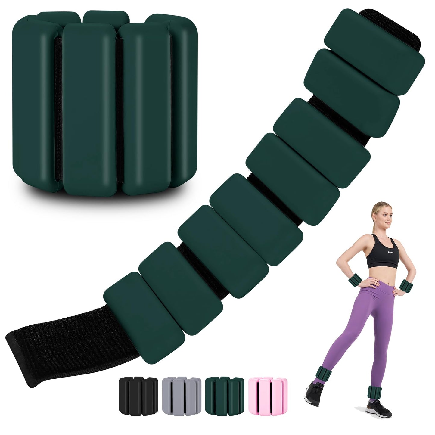 Polainas para Tobillos y Muñecas, 2pcs Pesas Tobillo de 0.5 Libra Ajustables, Munequeras con Peso de Silicona para Ejercicio, Footing, Yoga, Pilates, Bailando y Entrenamiento de Fuerza