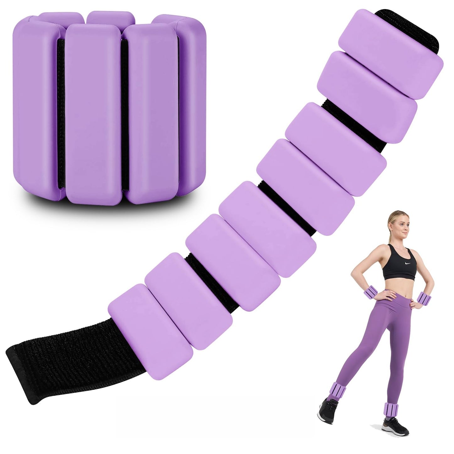 Polainas para Tobillos y Muñecas, 2pcs Pesas Tobillo de 0.5 Libra Ajustables, Munequeras con Peso de Silicona para Ejercicio, Footing, Yoga, Pilates, Bailando y Entrenamiento de Fuerza