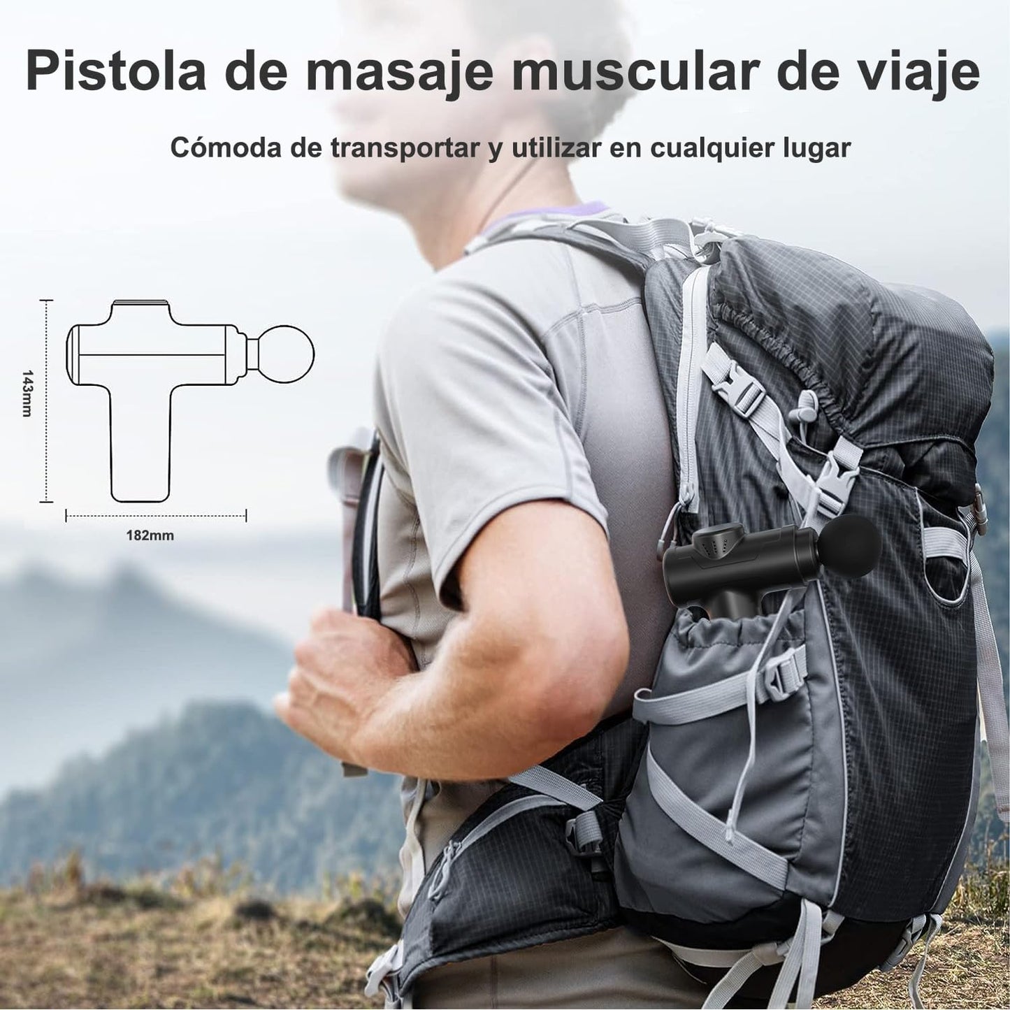 Pistola de Masaje Muscular, Masajeador de Espalda Portátil, Mini Masajeador Electrico de Mano,Masaje de Tejido Profundo Ajustable,Massage Gun de Percusión Fisioterapia para Relajar Los Músculos