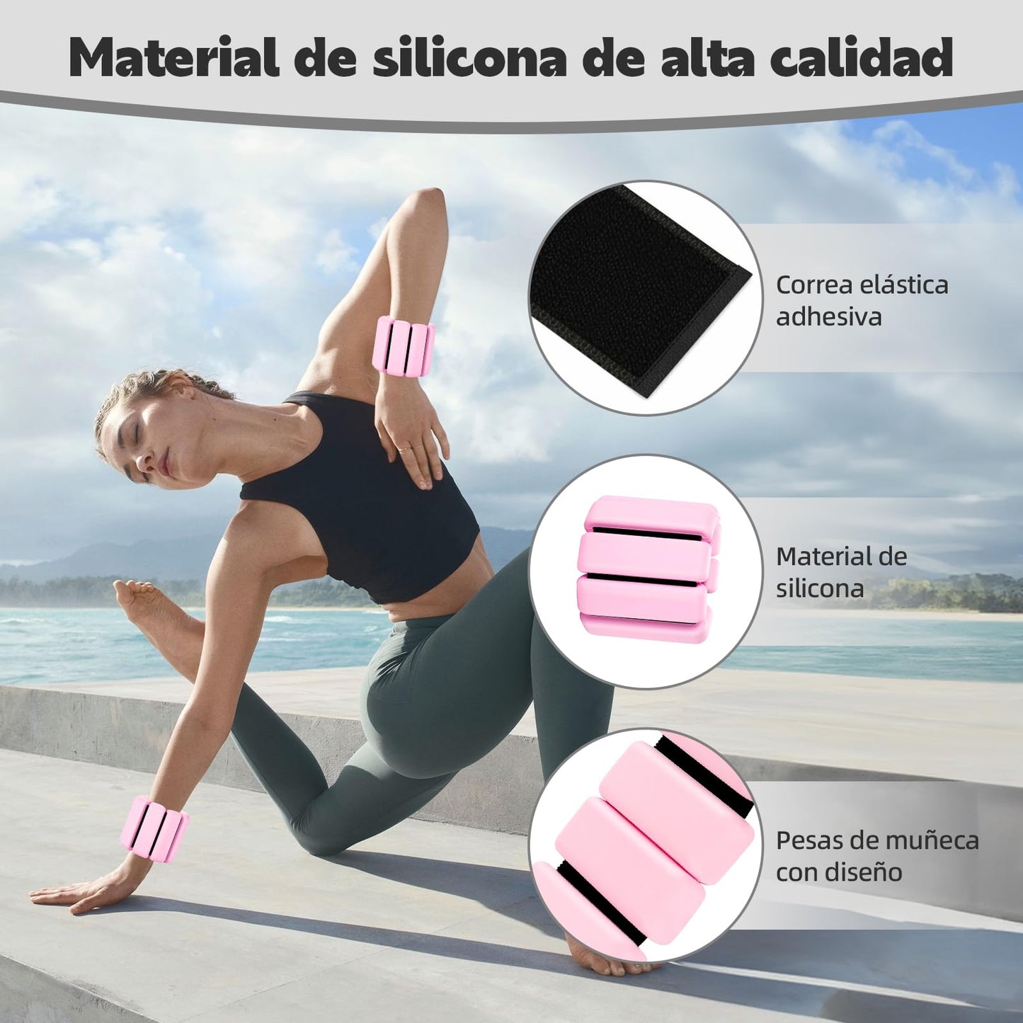 Polainas para Tobillos y Muñecas, 2pcs Pesas Tobillo de 0.5 Libra Ajustables, Munequeras con Peso de Silicona para Ejercicio, Footing, Yoga, Pilates, Bailando y Entrenamiento de Fuerza
