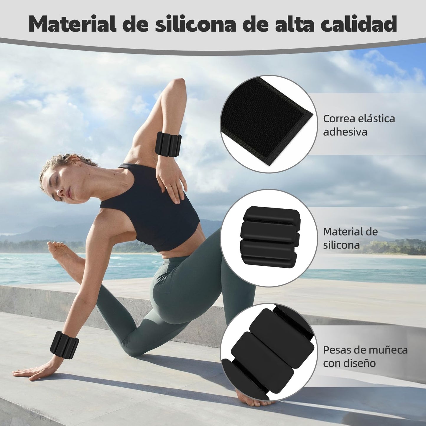 Polainas para Tobillos y Muñecas, 2pcs Pesas Tobillo de 0.5 Libra Ajustables, Munequeras con Peso de Silicona para Ejercicio, Footing, Yoga, Pilates, Bailando y Entrenamiento de Fuerza