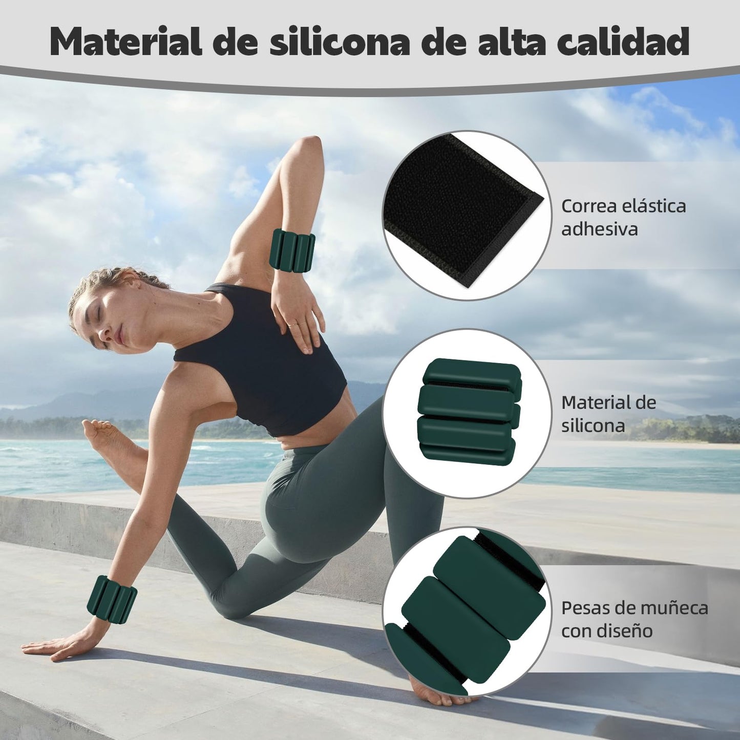 Polainas para Tobillos y Muñecas, 2pcs Pesas Tobillo de 0.5 Libra Ajustables, Munequeras con Peso de Silicona para Ejercicio, Footing, Yoga, Pilates, Bailando y Entrenamiento de Fuerza