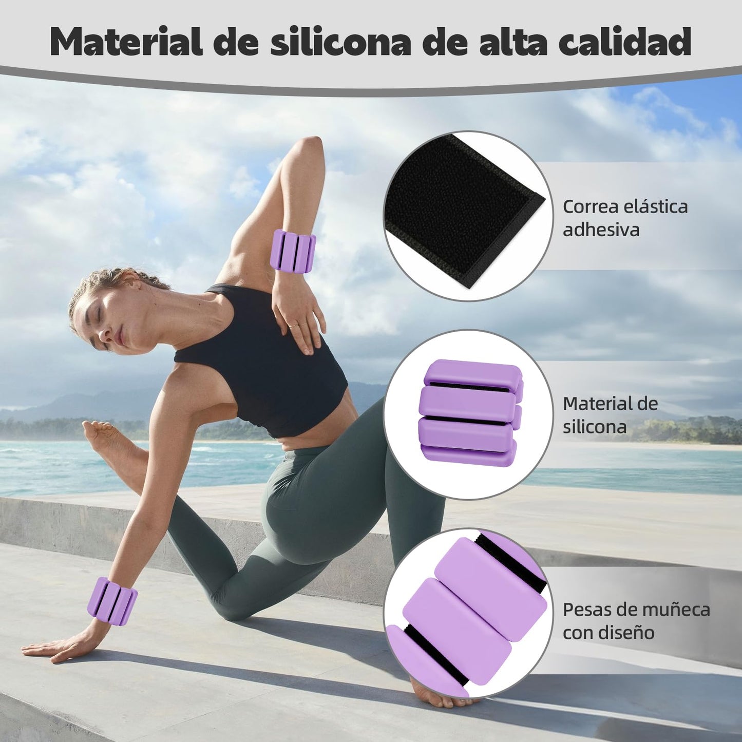 Polainas para Tobillos y Muñecas, 2pcs Pesas Tobillo de 0.5 Libra Ajustables, Munequeras con Peso de Silicona para Ejercicio, Footing, Yoga, Pilates, Bailando y Entrenamiento de Fuerza