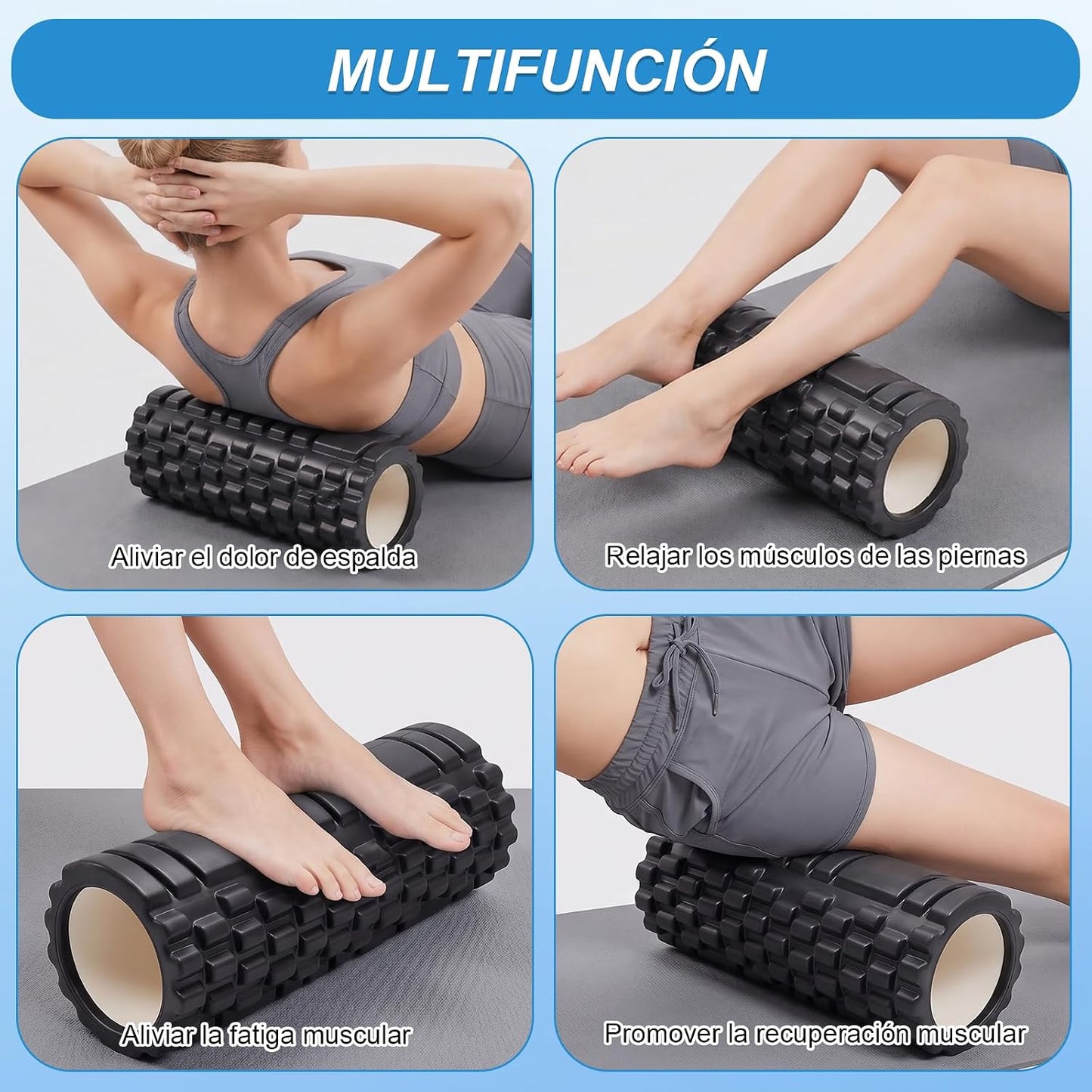 Rodillo de Espuma de Alta Densidad,Foam Roller de Alta Densidad,Rodillo para Masaje y Relajación Muscular,Foam Roller para Corporal Ideal para Estiramientos y Ejercicios de Núcleo (Negro)