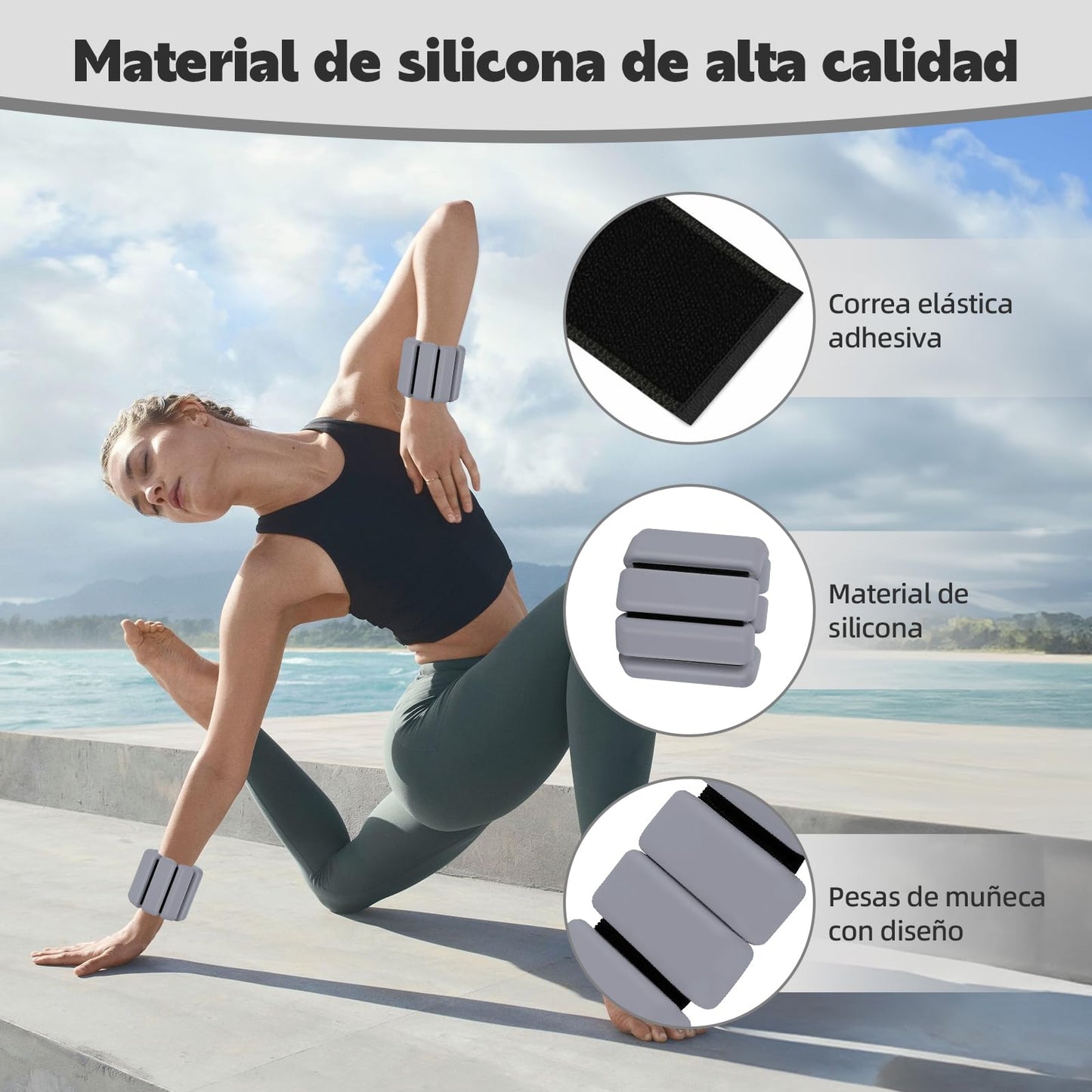 Polainas para Tobillos y Muñecas, 2pcs Pesas Tobillo de 0.5 Libra Ajustables, Munequeras con Peso de Silicona para Ejercicio, Footing, Yoga, Pilates, Bailando y Entrenamiento de Fuerza