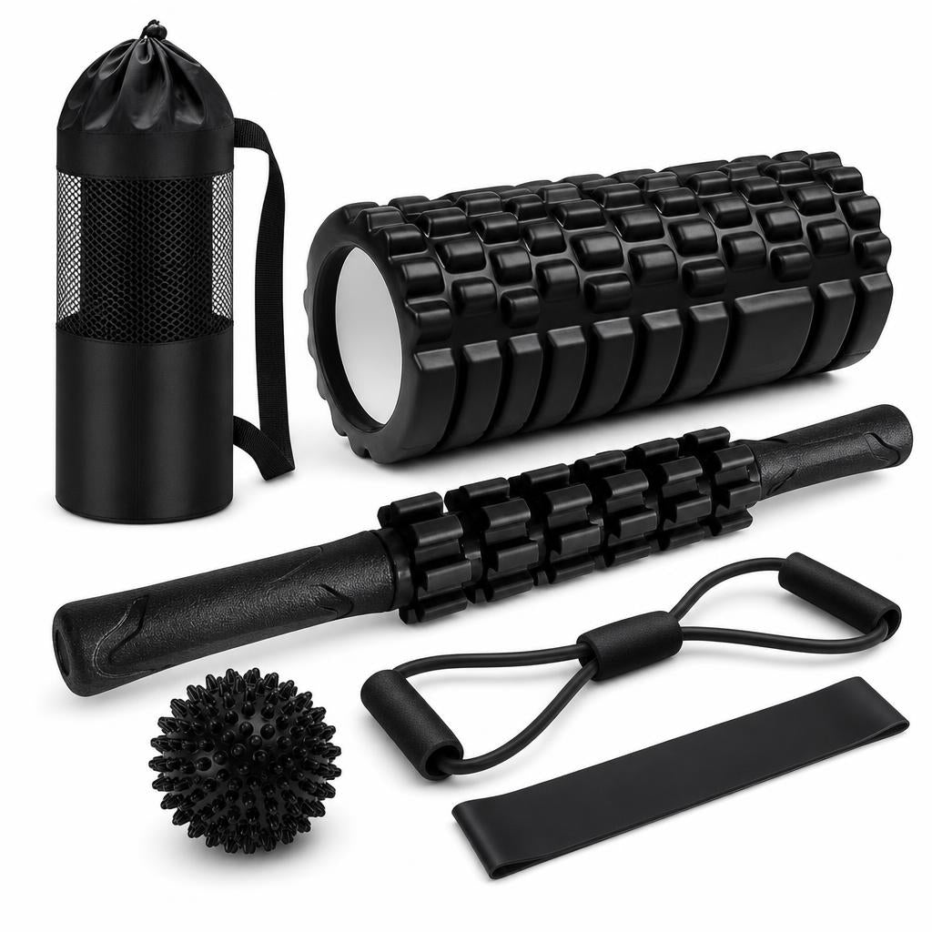 Kit de recuperación muscular 6 en 1 sobre fondo blanco