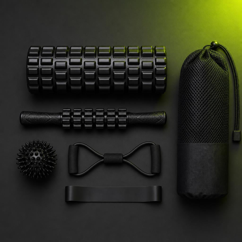 Kit 6 en 1 - las 6 piezas sobre fondo de marca